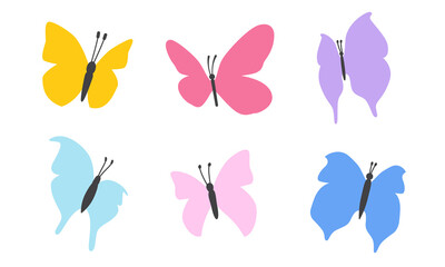 Wall Mural - Cute colorful butterfly icon set. Trendy color simply butterflies isolated on white background