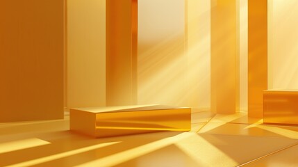 Poster - 3D rendered illustration of a modern golden color gradient background, featuring geometric shapes subtly integrated into the gradient, adding depth and interest to the design. 