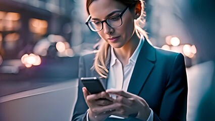 Poster - Businesswoman in Suit Checking Cell Phone Generative AI