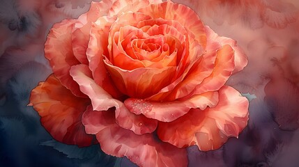 Wall Mural - A close-up watercolor illustration of a pink rose, highlighting the intricate details of the petals and the subtle gradients of color. List of Art Media Photograph inspired by Spring magazine