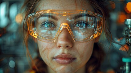 Canvas Print - A woman wearing a pair of yellow safety glasses