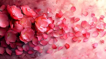 Wall Mural - A watercolor background with scattered pink rose petals, adding a touch of elegance and romance to any design. List of Art Media Photograph inspired by Spring magazine