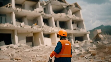 Poster - Construction Worker Standing in Front of Building Generative AI