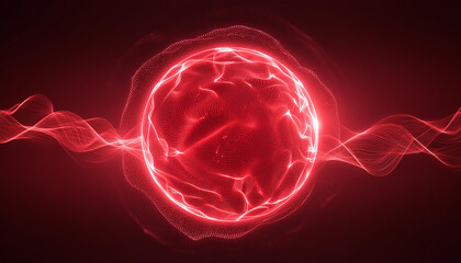 Wall Mural - neon energy sphere of particles and waves of magical glowing. abstract round shape.
