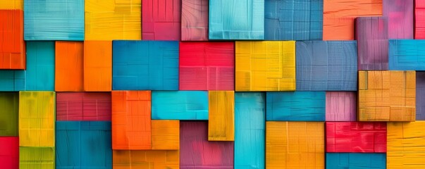 Poster - Abstract colorful blocks background, vibrant geometric composition with overlapping squares and rectangles in various hues