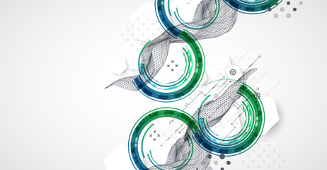 Wireframe concept. Abstract technology  futuristic vector background. Hand drawn art.