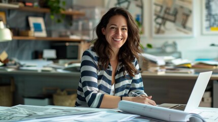 Canvas Print - Smiling Woman at Her Desk