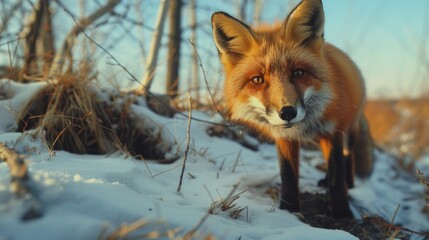 Poster - A close up image of a fox in the snow, suitable for nature themes