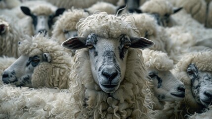 Poster - A herd of sheep gathered in a field, ideal for agricultural concepts