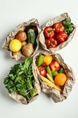 Poster - Fresh produce in paper bags, ideal for grocery or healthy eating concepts