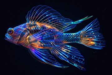 Poster - A fish with a glowing body in the dark. Perfect for scientific or underwater themes