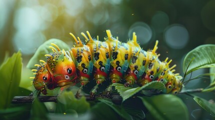 Aufkleber - Detailed view of a caterpillar on a tree branch, perfect for nature and wildlife themes