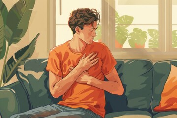 Poster - A man sitting on a couch with his hands crossed. Suitable for lifestyle and relaxation concepts