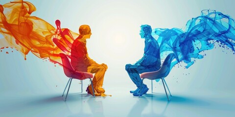 Poster - Two men sitting on chairs, suitable for business or office concepts