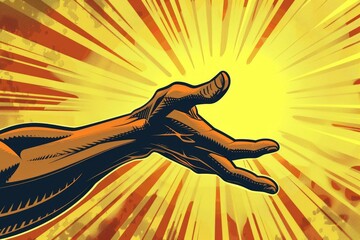 Poster - Hand reaching for something with sunburst in background. Great for business concepts
