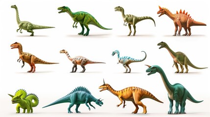 Poster - A group of different types of dinosaurs on a white background. Perfect for educational materials