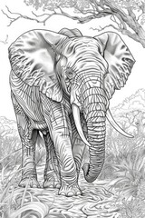 Aufkleber - Detailed drawing of an elephant in its natural habitat. Suitable for educational materials or wildlife conservation campaigns