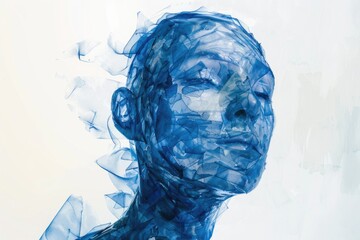 Poster - Portrait of a man with blue paint on his face, perfect for creative projects