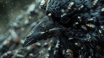 Poster - Close up of a black bird in the snow, suitable for nature themed projects