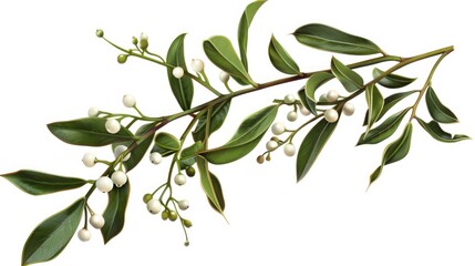 Wall Mural - Branch with white berries and green leaves, suitable for nature and botanical themes