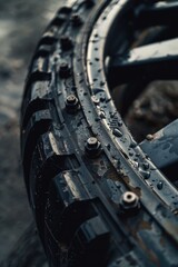 Poster - Close up of a tire with water droplets, perfect for automotive industry