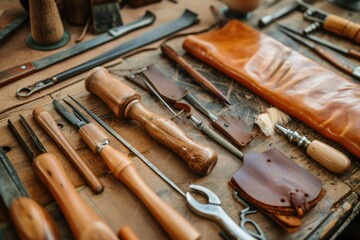 Poster - Various tools neatly arranged on a table, suitable for DIY projects or construction themes