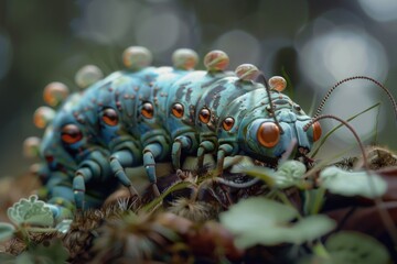 Poster - Detailed close up of a blue and orange insect. Suitable for nature and wildlife themes
