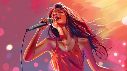 Poster - A woman singing into a microphone on a stage. Suitable for music events promotion
