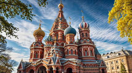 Canvas Print - Russian Orthodox Church against cloudy sky created with Generative AI technology