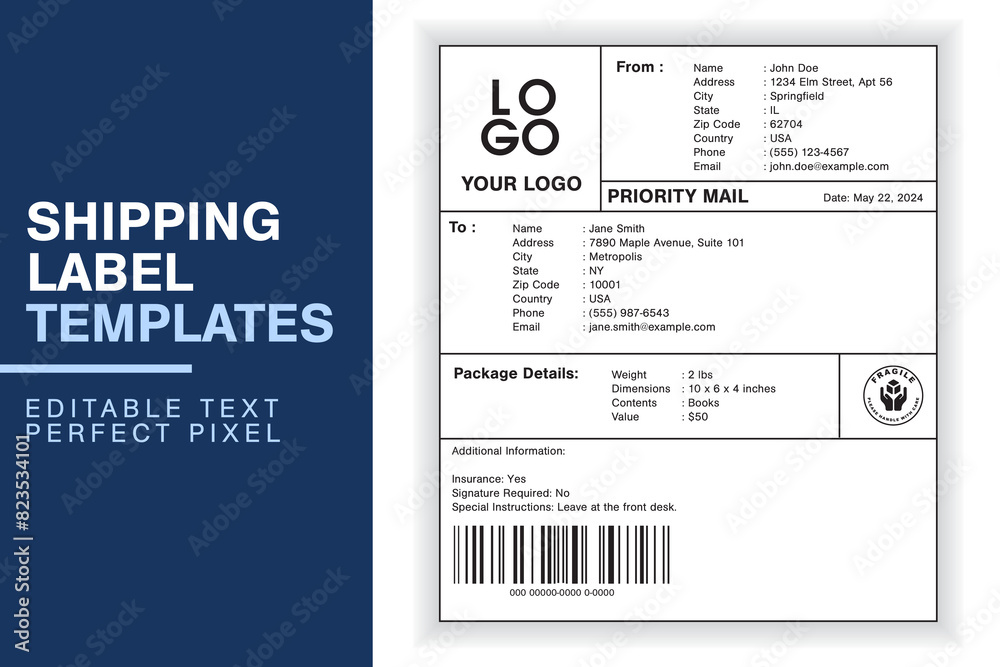 Create Package Label Professional Customizable Shipping Label Design Template with Sender ...