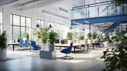 Poster - modern white and blue open space office 
