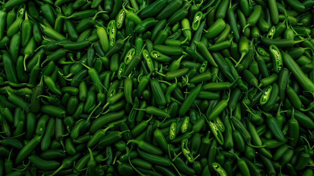 Green jalapeno chili pepper background. Top view.