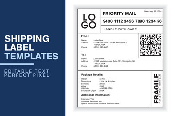 Wall Mural - Professional Customizable Shipping Label Design Template with Sender, Recipient, Package Details, and Customs Information for Efficient Shipping