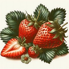 Wall Mural - strawberry isolated on white background, old botanical illustration