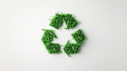 Recycling icon from grass on white background. The problem of ecology, waste recycling, waste disposal, reusable use, recyclables use, consumer culture. Concept eco earth day.