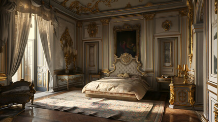 Wall Mural - Luxurious bedroom, with classic royal interior and elegant curtains.