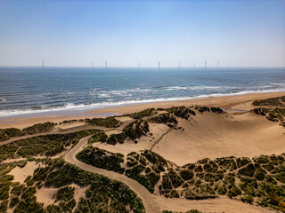 Wall Mural - wind turbines offshore of aberdeenshire beach in the north sea