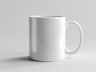 Close-up of a blank white mug mockup on a saucer with steam rising