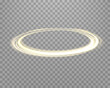 © Elena - Gold magic glowing ring. Neon realistic energy flare halo ring. Abstract light effect on a transparent background. Vector illustration.