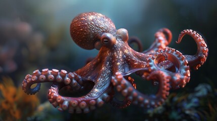 Wall Mural - Explore the enigmatic world of octopuses, delving into their fascinating biology, behavior, and intelligence, and uncovering the mysteries that surround these elusive creatures of the deep