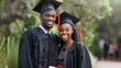 © LukaszDesign - Black folks, school ceremonial photo or diploma, university college degree success or aspirations. Smile, joyful buddies, or graduates during certificate event on campus.