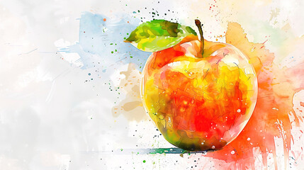 Wall Mural - watercolor_apple_on_white_background