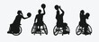 © Irkhamsterstock - Silhouettes illustration of Wheelchair basketball player. Disabled athletes with different action, pose. Isolated on white background. Graphic vector.