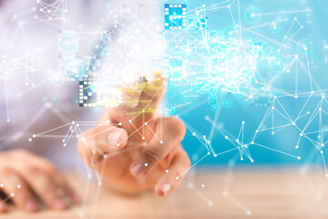 Neural network 3D illustration. Big data and cybersecurity