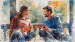 © Rungrudee - A couple is sitting on a porch, drinking coffee and talking