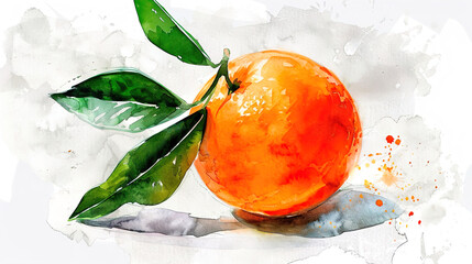 Wall Mural - watercolor_orange_on_white_background
