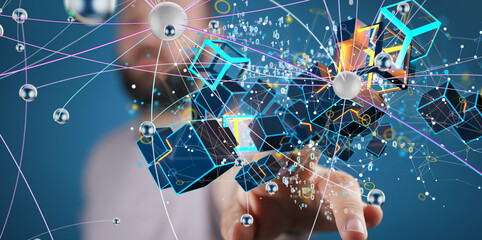 Aufkleber - small data Cloud technology. Polygonal wireframe art looks like constellation