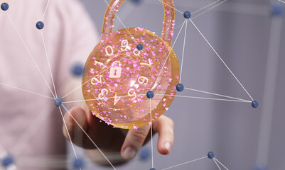 Fototapete - Cybersecurity and information or network protection. Future technology web