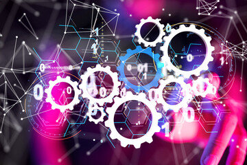 Poster - Neural network 3D illustration. Big data and cybersecurity