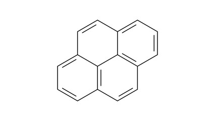 Sticker - pyrene molecule, structural chemical formula, ball-and-stick model, isolated image polycyclic aromatic hydrocarbon